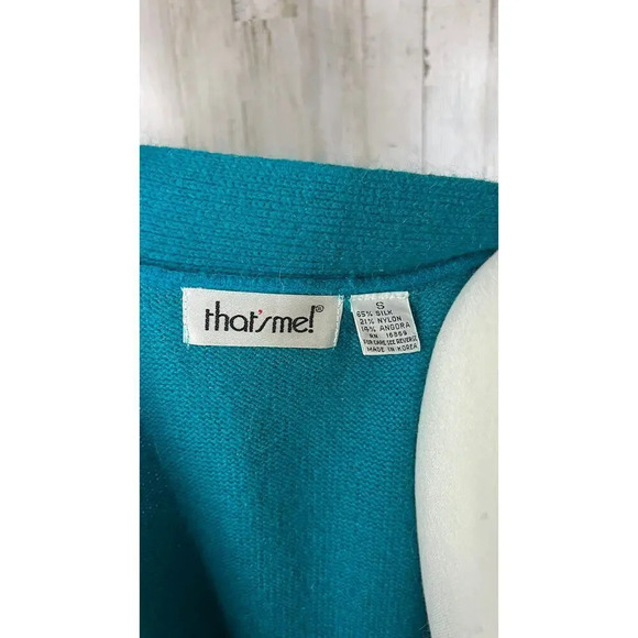 Vintage That's Me! Women's Small Silk Teal Open Front Long Knit Cardigan Sweater - Picture 7 of 7